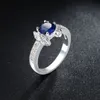 10 PCS Luckyshine Novo 925 Anel de Prata Moda Casamento Azul Anel de Cristal Crystal Rinestone Anel Atacado