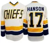 슬랩 샷 찰스 타운 족장 남자 16 잭 Hanson Jerseys 17 Steve Han Ice Hockey Jersey 자수 빈티지 18 Jeff Hanson CCM 영화 저지