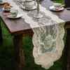 Vintage White Embroidery Table Runner Velvet Tableware Dining Room Restaurant Cafe Wedding Holiday Event Catering Decoration P38