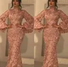 2023 Sparkly lovertjes prom -jurken High Neck Rose Gold Parken Lange mouwen Vloerlengte Mermaid South African Party Formele avondjurken ECHT Afbeelding