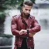 Mens Leather Autumn Winter Casual Zipper PU Leather Jacket Red Black Plus size Motorcycle Faux Jacket Men Slim Fit Streetwear