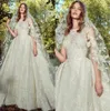 Zuhair Murad Brautkleider 2019 mit Überrock, Juwel-Ausschnitt, ärmellose Spitze-Brautkleider, luxuriöses, perlenbesetztes Boho-Hochzeitskleid in Übergröße