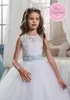 Girls Pageant Dresses White Tiered Ruffles Tulle Ball Gowns Floor Length Flower Girl Dresses Lace Applique Beaded Kids Prom Party Dress