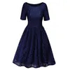 Lace Short Cocktail Dresses with Short Sleeves 2020 Scoop Neck Women Party Dress Purple Red Royal Blue Navy Blue