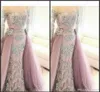 Off Shoulder Arab See Through Long Sleeve Evening Dresses Overskirts 2020 New Long Formal Dress Sexy Party Prom Gowns Sweep Train Plus Size