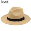 New Wool Boater Flat Top Hat For Women's Felt Wide Brim Fedora Hat Laday Prok Pie Chapeu de Feltro Bowler Gambler Top