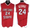 Mens Freсно государственные бульдоги # 24 Paul George College Basketball майки с винтажным домашним красным сшитым рубашками S-XXL