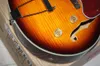 Guitarra eléctrica Sunburst de tabaco semihueca personalizada de fábrica con chapa de arce flameado, se puede personalizar