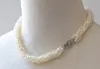 Collana a più fili di perle intrecciate con piccole perle naturali intrecciate con catena a clavicola corta bianca e nera8298225