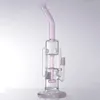 11,4 polegadas Pink Oil Dab Rigs Glass Bong Hookahs Perc Bubbler Water Pipes Heady Percolator Portable