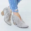 2019 Chic Women Shoes Fringe Suede High Heel Ankle Boots Female Mid Heels Casual Mujer Booties Feminina Plus Size 43