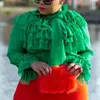Verde casual verde plus size partido elegante blusas woman 2019 Falbala tops slim africano office senhoras mulheres camisas de moda cj191216