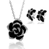 Fashion Rose Flower Enamel Jewelry Set Rose Gold Color Black Painting Bridal Jewelry Sets for Women Wedding