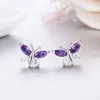 Fashion- 925 Sterling Silver Butterfly Violet 7 Blanc CZ Boucles D'oreilles Pour Femmes Enfants Filles Enfants Bijoux Orecchini Aros Aretes