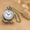 Bronze Antique Vintage Hollow Out Beauty Flower Quartz Pocket Watch Steampunk Women Analog Watches Timepiece Necklace Chain Clock Gift