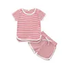 Barnkläder Baby Striped Kläder Sätter Sommar Kanin Tryckta Top Shorts Passar Spädbarn Kortärmad Bomull Top Byxor Suit Home Pajamas YP890