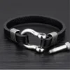 Moda jóias hip-hop pulseira de couro masculino aço inoxidável acessórios de moda preto casual pulseiras charme pulseiras Gifts283R