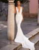 2022 Moda Sirena Abito da Sposa Spandex Senza Maniche Sexy Profondo Scollo a V Spiaggia Abiti da Sposa Treno Elegante da Sposa Boho da Sposa G285t