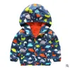 Kurtka dla dzieci Kreskówka Dinozaur Print Kurtka dla chłopców Toddler Dziewczyny Outwear Kurtka Dla Dzieci Z Kapturem Wiatroszczelna Paincoat Windbreaker