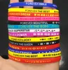 Lots en vrac 100pcs Top Design Coloré Charme POUR TOUJOURS Bracelets En Silicone Bracelets De Sport En Caoutchouc Hommes Femmes Jouets Bracelets Anniversaire Cadeau De Noël