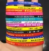 Bulk lots 100pcs Top Design Colorful Charm FOREVER Silicone Bracelets Rubber Sports Wristands Men Women Toys Bangles Birthday Xmas248x