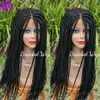 Peruca longa natural preta/loira/marrom Box Braids totalmente amarrada à mão Peruca de renda trançada feminina africana trança de cabelo peruca frontal de renda sintética