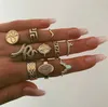 10Pcs / Set Vintage Boho Snake Crystal Finger Rings Set Punk Bohemian Статуя Будды Каменное кольцо для женщин Party Jewelry Gift Бесплатная доставка