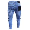 Hip Hop as calças dos homens High End Jeans apertadas Pés Buraco Cotton Badges Magro lápis Slim Fit Branco Azul respirável confortável