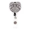 10pcs/lot Key Rings Rhinestone Heart Shape RN Nurse Name Badge Reel Medical Retractable Badge Holder Hospital Supplier