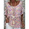 Kobiety Bluzki 2019 Lato Vintage Floral Print Boho Bluzka wakacyjna 3/4 Rękawę Loose T Shirt Tops Plus Rozmiar 5xl