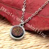 20pcs irrégulière ronde métallique brut cristal druzy collier délicat en argent plaqué cuivre lunette en titane drusy druze pendentif collier minimaliste