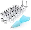 Cake Decorating Supplies Tools Kit Stainless Steel Baking Icing Tip Silicone Pastry Bag Icing Smoothers Flower Nails Reusable Coupler