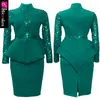 Peplum Bel Pullu Detay Turkuaz Elbise Kadın Plus Size Ofis Lady Chic İlkbahar Şık Night Out Kulübü Partisi Vestido Güz