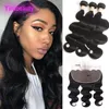 Braziliaanse Virgin Hair Extensions 3 Bundels Met 13X6 Kant Frontale Met Oor Tot Oor Pre Geplukt Body Wave 4 Stuks/partij Menselijk Haar Inslagen