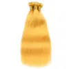 Trame di capelli umani peruviani gialli puri Estensioni dei capelli lisci Colore giallo Fasci di tessuto di capelli umani vergini Lunghezza mista Groviglio libero