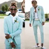 Mint Green Mens Garnitury Slim Fit Dwa Piece Beach Groomsmen Smokingi Ślubne dla mężczyzn Peaked Lapel Formalny Prom Suit (Kurtka + Spodnie)