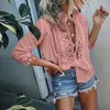 Mulheres rendas topos e blusas elegantes senhoras oco meia manga v pescoço camisa verão boho praia blusa feminina sj1913v