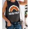 Harajuku Tank Top Womens Zomer Regenboog Streep en Letter Good Vibes Afdrukken Esthetische Dames Grafische Populaire Tops Vest Tee Shirts Y190123