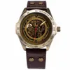 Relógio mecânico masculino shenhua retro bronze esporte luxo marca superior relógio de couro esqueleto relógios automáticos relogio masculino y19062306k