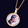 New Custom Photo Medallions Round Necklace Photo Frame Pendant With Rope Chain Gold Cubic Zircon Rock Street Men's Hip hop Jewelry