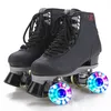 Patins patins duplos patins mulheres feminina senhora adulto com rodas de iluminação LED PU 4 rodas duas linhas patinar sapatos pretos