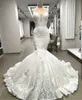 Abiti da sposa a sirena in pizzo unici di fascia alta Appliques Abiti da sposa con perline Dubai Robe De Mariee su misura331K