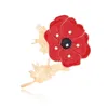 Gold Tone Red Emaille Poppy Broche Feestelijke Feestartikelen Britse Mode Crystal Diamante Poppy Flower Pin Broches