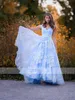 2020 Applique Floral azul bebê Querida Prom Vestidos de baile Lace 3D Cap Sleeve V Backless Tulle Quinceanera vestido de noiva vestidos de noite