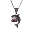 Iced Out Cartoon Shark Necklace Chain Micro Paved Cubic Zircon Animal Halsband Bling Men Hip Hop Smycken
