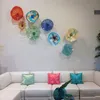 Modern Flower Plates Wall Art Colorful Tiffany Style Blown Glass Hanging Plates Wall Art Murano Glass Plates for Living Room Dining Room