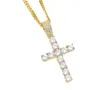 Collier de pendentif en croix hip hop avec chaîne de 60 cm pour hommes et femmes en cuivre glacé de zircon cubique Bling hommes bijoux N3405323506