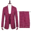 Mäns kostymer Blazers Checked Slim Men's Suit 3-Piece Set (Jacka + Byxor + Vest) Snygg Gentleman Mäns Suit Business Casual Formell Suit Set