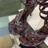 2021 Lüks Sandalet Ayakkabı Tasarımcısı Stil Python Baskılı Buzağı Deri Çevirme Yaz Ayak Bileği Kayışı Spiral Sandalet Moda Ziyafet Merhaba