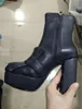 2020 뜨거운 새 디자이너 여성의 가죽 부츠 소녀 패션 chunky heels 부팅 야외 하이힐 하프 부츠 레이디 캐주얼 디너 부팅 크기 40 # G9